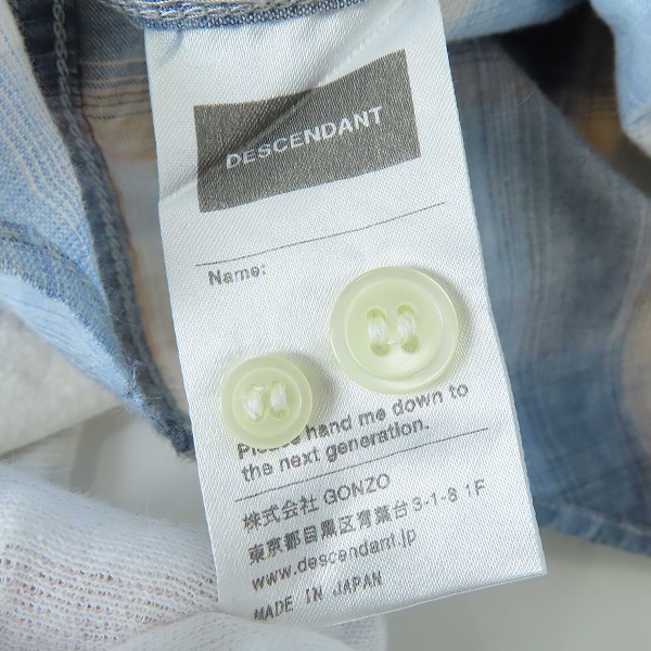 実際に弊社で買取させて頂いたDESCENDANT/ディセンダント チェック柄 半袖シャツ /2の画像 4枚目