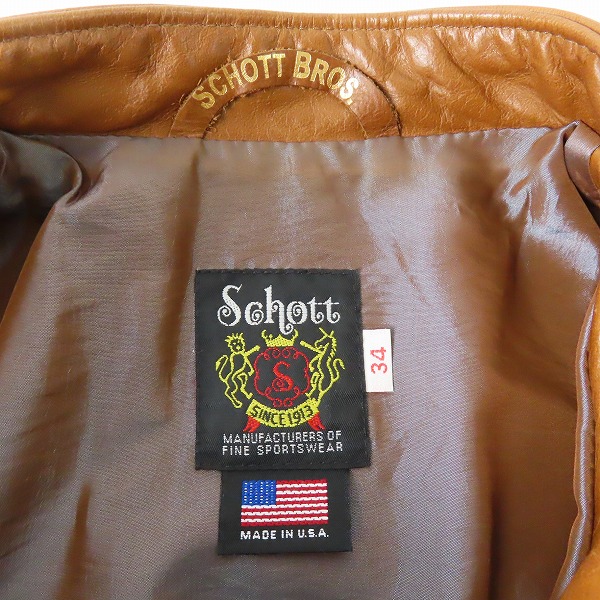 実際に弊社で買取させて頂いたSchott/ショット USA製/60S復刻 カウレザー シングルライダース ジャケット 7009/34の画像 2枚目