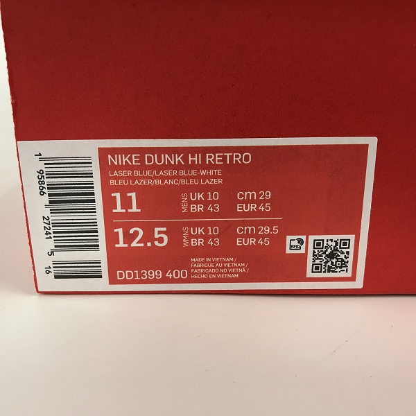 実際に弊社で買取させて頂いた【未使用】NIKE/ナイキ DUNK HI RETRO/ダンクハイ チャンピオンシップ ブルー DD1399-400/29の画像 9枚目