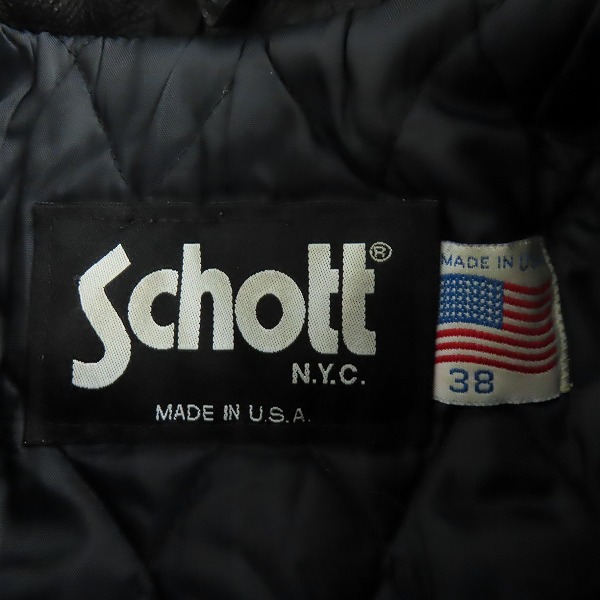 実際に弊社で買取させて頂いたschott/ショット シンサレート 中綿レザージャケット 38の画像 2枚目