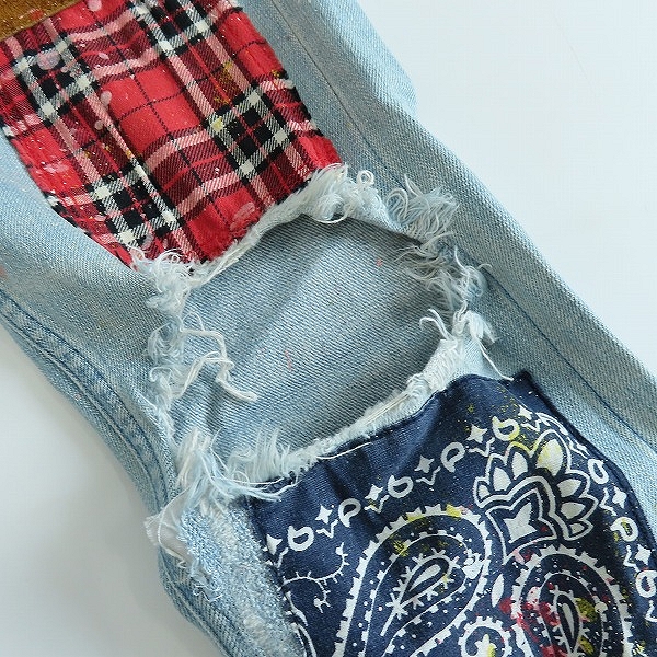 実際に弊社で買取させて頂いたNO ID.×OVERDESIGN/ノーアイディー×オーバーデザイン クラッシュ ペンキ パッチワーク スキニー デニムパンツ 840035-201P/2の画像 8枚目