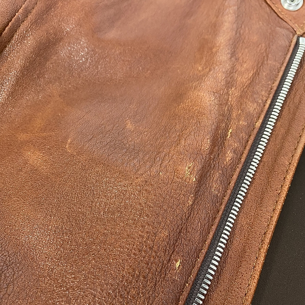 実際に弊社で買取させて頂いたNO ID./ノーアイディー  シープレザーベジタブルシングルライダースジャケット 843030-639L /2の画像 6枚目