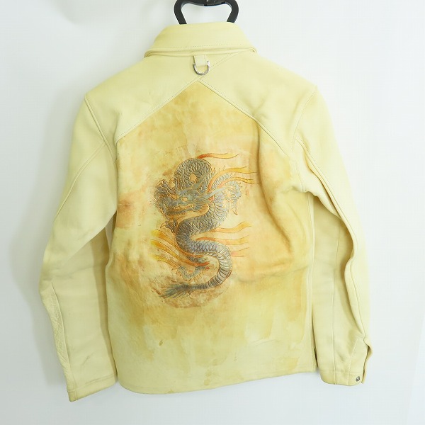 実際に弊社で買取させて頂いたmastermind JAPAN × Orga/マスターマインド×オルガ 10周年記念 07-08AW HEARTFUL 入れ墨加工レザージャケット OMR-SH6-72/Mの画像 1枚目