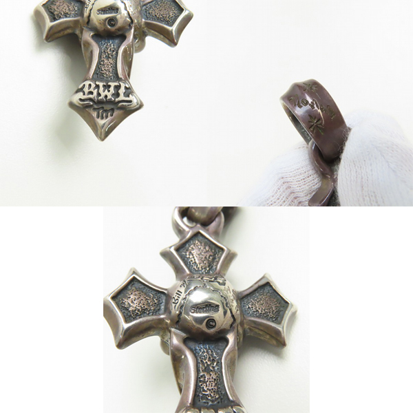 実際に弊社で買取させて頂いた【ギャラ付/カスタム】BWL/ビルウォールレザー C CROSS LARGE/Cクロス ラージ w グッドラックスカル ペンダントトップの画像 4枚目