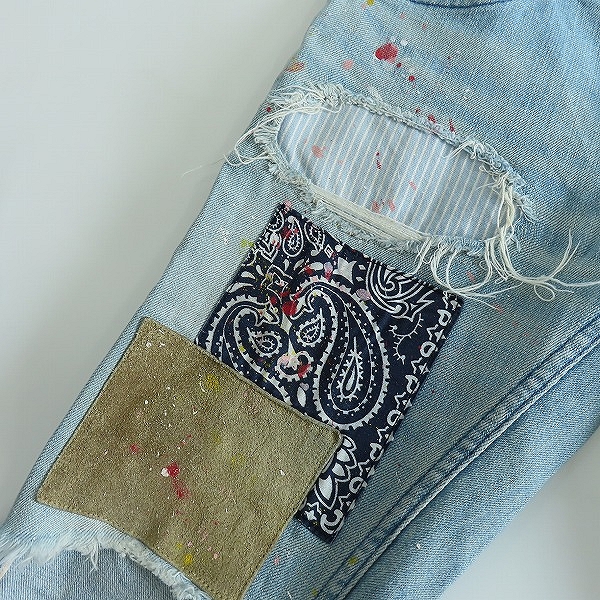 実際に弊社で買取させて頂いたNO ID.×OVERDESIGN/ノーアイディー×オーバーデザイン クラッシュ ペンキ パッチワーク スキニー デニムパンツ 840035-201P/2の画像 7枚目