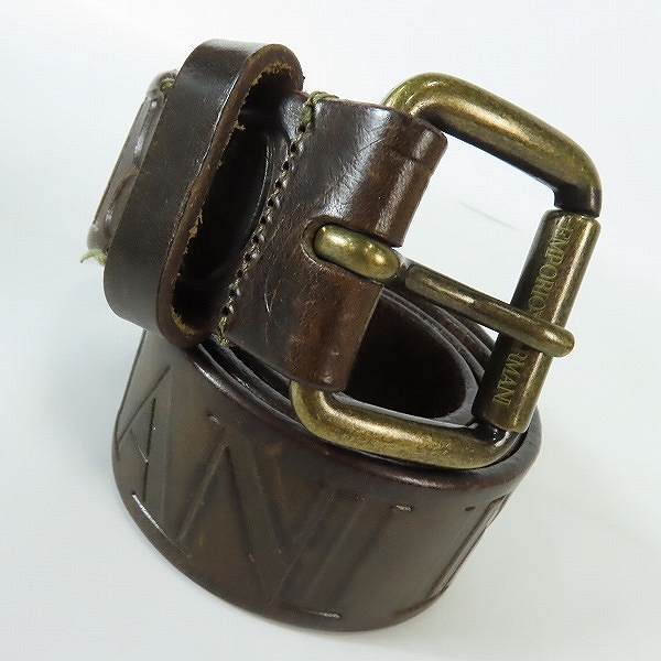 実際に弊社で買取させて頂いたEMPORIO ARMANI/エンポリオアルマーニ ロゴ刻印 レザー ベルト/48