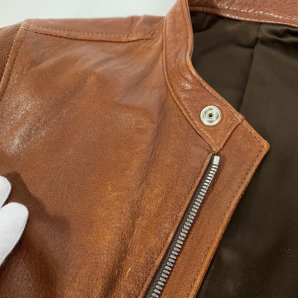 実際に弊社で買取させて頂いたNO ID./ノーアイディー  シープレザーベジタブルシングルライダースジャケット 843030-639L /2の画像 5枚目