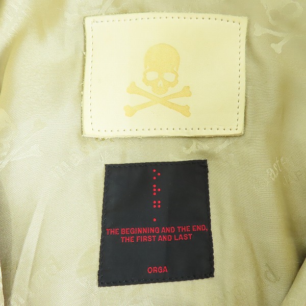 実際に弊社で買取させて頂いたmastermind JAPAN × Orga/マスターマインド×オルガ 10周年記念 07-08AW HEARTFUL 入れ墨加工レザージャケット OMR-SH6-72/Mの画像 3枚目