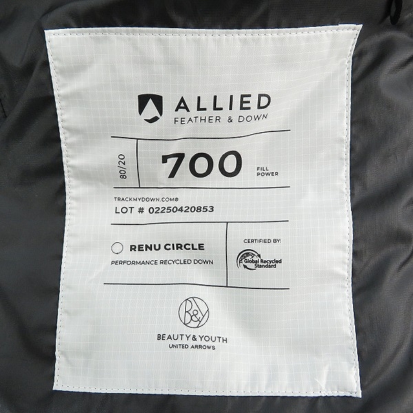 実際に弊社で買取させて頂いたBEAUTY&YOUTH UNITED ARROWS シャンブレー アライドダウンジャケット 小松マテーレ 1225-114-9205 Sの画像 3枚目