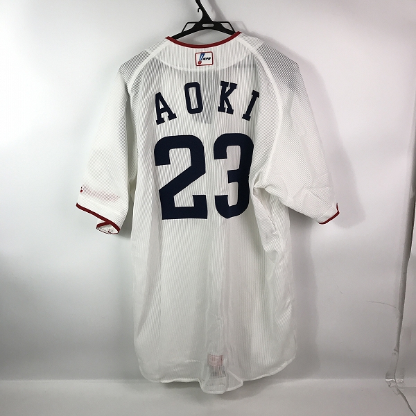 実際に弊社で買取させて頂いた【未使用】DESCENTE/デサント プロコレ/NPBマーク/BEAMSタグ ヤクルトスワローズ ホーム ユニフォーム #23 青木 の画像 1枚目