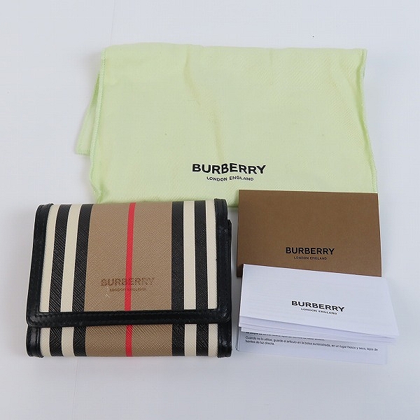 実際に弊社で買取させて頂いたBURBERRY/バーバリー Small Icon Stripe E-canvas Folding Wallet/アイコンストライプ 三つ折り財布 8026003 A7026の画像 9枚目