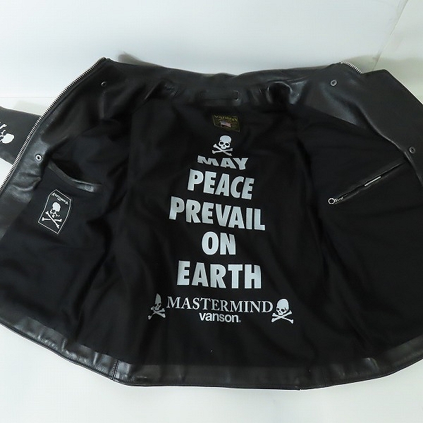 実際に弊社で買取させて頂いたMASTERMIND WORLD×VANSON/マスターマインド×バンソン 17AW 背面スカル ロゴ プリント ライダース MWVP17-BL001-1/XXLの画像 7枚目