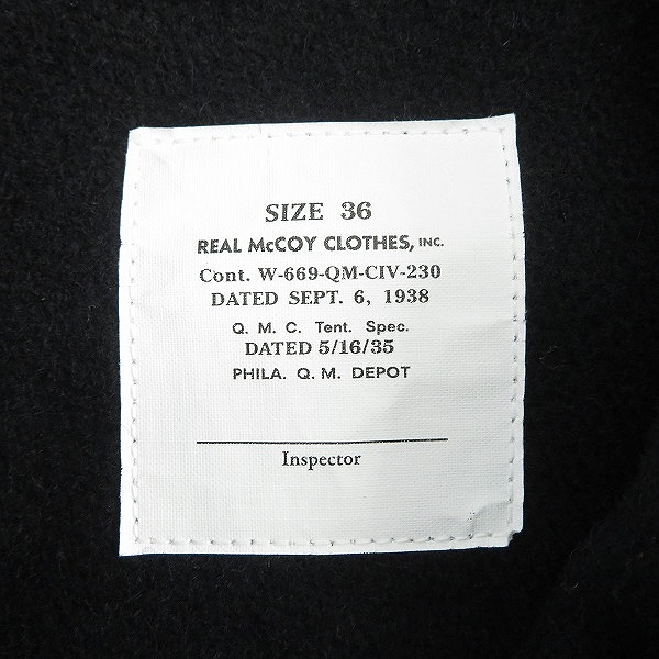 実際に弊社で買取させて頂いたThe REAL McCOY'S/リアルマッコイズ マッキーノジャケット W-669-QM-CIV/36の画像 2枚目