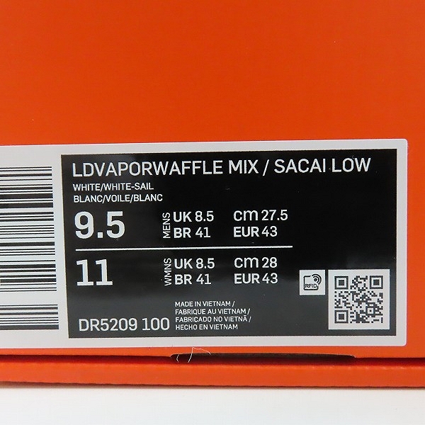 実際に弊社で買取させて頂いた【未使用】NIKE×sacai×Jean Paul Gaultier/ナイキ×サカイ×ゴルチェ Woven VaporWaffle "White" DR5209-100 27.5の画像 9枚目