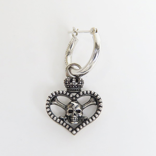 実際に弊社で買取させて頂いた【証明書付き】Justin Davis/ジャスティンデイビス スカル ハートチャーム フープピアス/SEJ580 片耳用の画像 1枚目