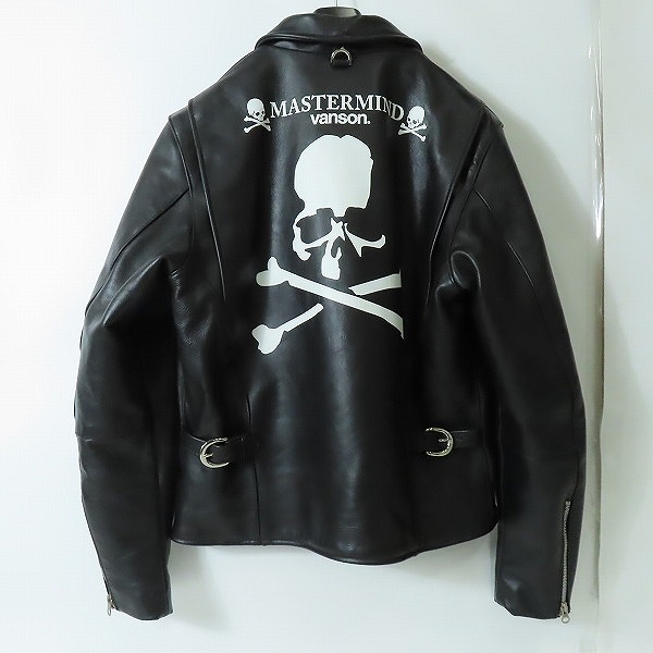 実際に弊社で買取させて頂いたMASTERMIND WORLD×VANSON/マスターマインド×バンソン 17AW 背面スカル ロゴ プリント ライダース MWVP17-BL001-1/XXL