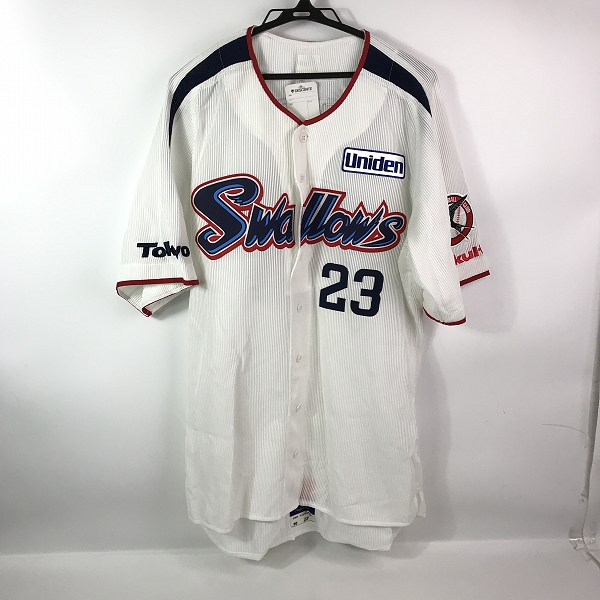 実際に弊社で買取させて頂いた【未使用】DESCENTE/デサント プロコレ/NPBマーク/BEAMSタグ ヤクルトスワローズ ホーム ユニフォーム #23 青木 