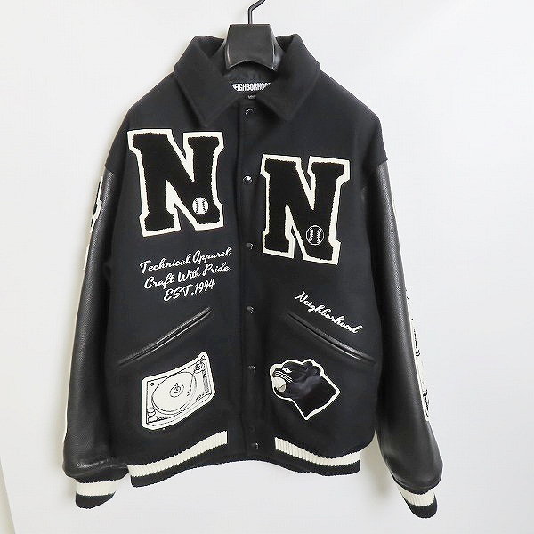 実際に弊社で買取させて頂いた【未使用】NEIGHBORHOOD/ネイバーフッド 22AW STADIUM JK.WO スタジアムジャケット スタジャン ブラック 222SZNH-JKM03/L
