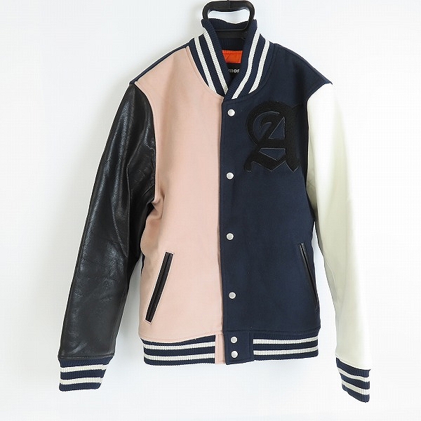 実際に弊社で買取させて頂いたatmos/アトモス Aロゴワッペン フェイクレザー切替 中綿キルティングスタジャン M