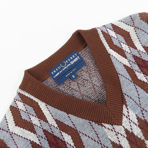 実際に弊社で買取させて頂いたCOMME des GARCONS SHIRT×FRED PERRY/コムデギャルソン×フレッドペリー アーガイル柄Vネックニット/Sの画像 4枚目