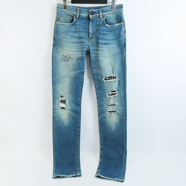 実際に弊社で買取させて頂いた【JPタグ】SAINT LAURENT/サンローランパリ 17SS スタッズレザーパッチウォッシュドスキニーデニムパンツ 456694 Y806K/27