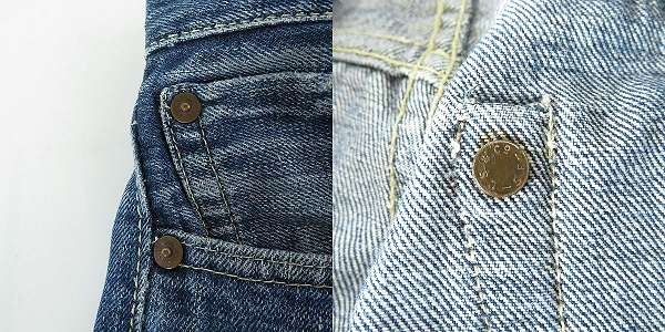 実際に弊社で買取させて頂いたLEVIS/リーバイス ドーム型ツープロング/均等V/片面ビッグE/隠しリベット/Vステッチ ベルトループセンター ヴィンテージ デニムの画像 5枚目