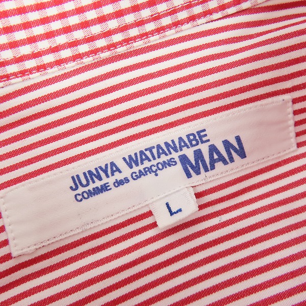 実際に弊社で買取させて頂いたJUNYAWATANABE COMME des GARCONS MAN/ジュンヤワタナベ コムデギャルソンマン チェックストライプシャツ/Lの画像 2枚目