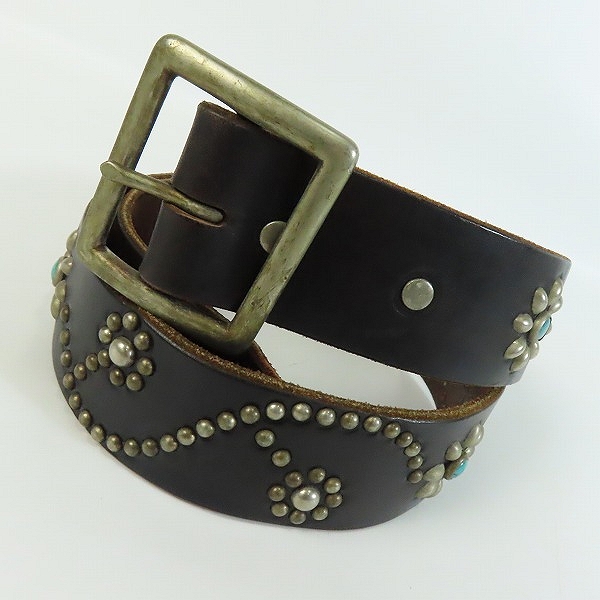 実際に弊社で買取させて頂いたHTC/エイチティーシー ターコイズ スタッズ ベルト ブラック