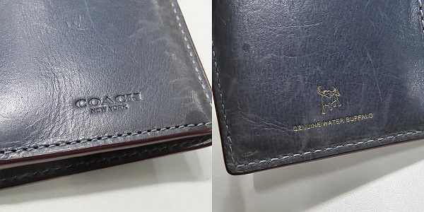 実際に弊社で買取させて頂いたcoach/コーチ 水牛レザー 55249B 二つ折り長財布 の画像 4枚目