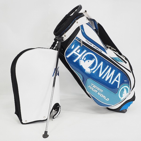 実際に弊社で買取させて頂いたHONMA/ホンマ CB-1802 TOUR WORLD/ツアーワールド 9型 5分割 スタンド式キャディバッグ ブルーｘホワイトの画像 1枚目