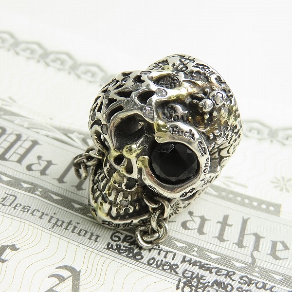 実際に弊社で買取させて頂いた【ギャラ付】BWL/BILL WALL LEATHER/ビルウォールレザー ゴールドサダー ストーンアイズ GRAFFITI MASTER SKULL RING/17号　