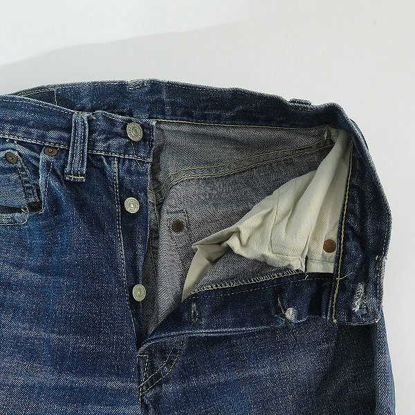 実際に弊社で買取させて頂いたLEVIS/リーバイス ドーム型ツープロング/均等V/片面ビッグE/隠しリベット/Vステッチ ベルトループセンター ヴィンテージ デニムの画像 4枚目