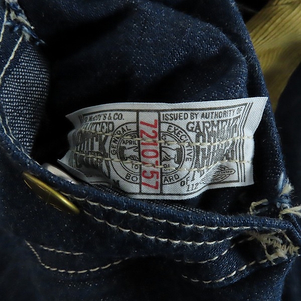 実際に弊社で買取させて頂いたTHE REAL McCOY'S×Lee/リアルマッコイズ×リー 91-LJ ブランケット デニム カバーオール/34の画像 4枚目