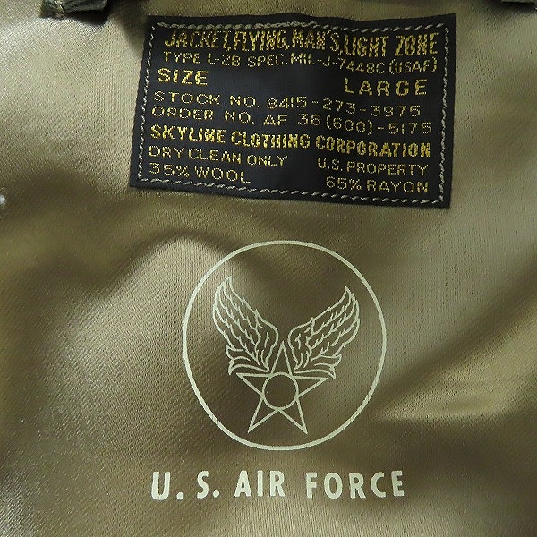 実際に弊社で買取させて頂いた【未使用】BUZZ RICKSON'S/バズリクソンズ L-2B SKYLINE CLOTHING CORPORATION フライトジャケット BR14870 /Lの画像 2枚目