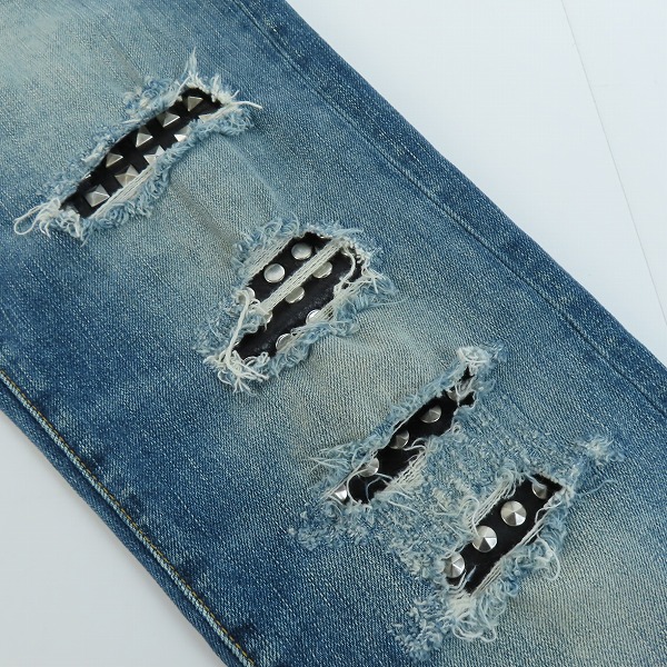 実際に弊社で買取させて頂いた【JPタグ】SAINT LAURENT/サンローランパリ 17SS スタッズレザーパッチウォッシュドスキニーデニムパンツ 456694 Y806K/27の画像 8枚目