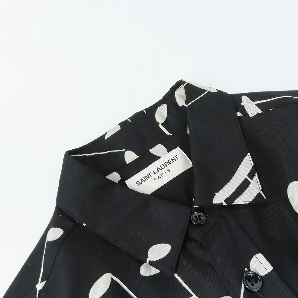 実際に弊社で買取させて頂いた【未使用】SAINT LAURENT PARIS/サンローランパリ 音符/総柄 ロングスリーブ/長袖 シャツ 376916 Y325N/ブラック/39の画像 5枚目