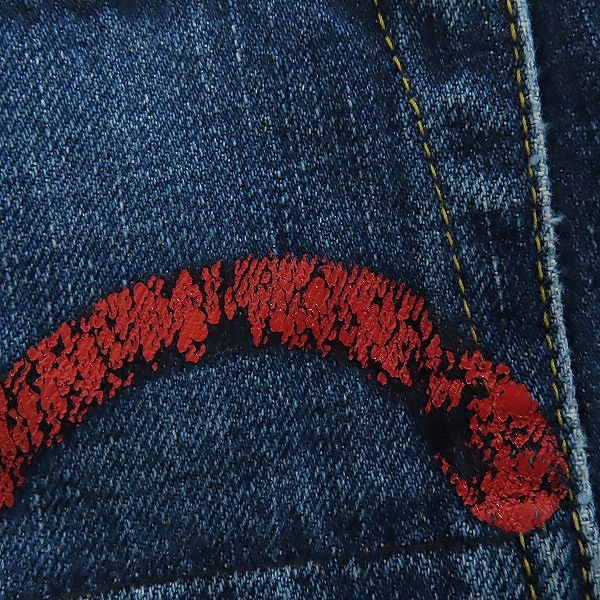実際に弊社で買取させて頂いたEVISU/エヴィス No.2 みかん耳 オレンジ カモメ デニムパンツ/ジーンズ 30×38の画像 7枚目