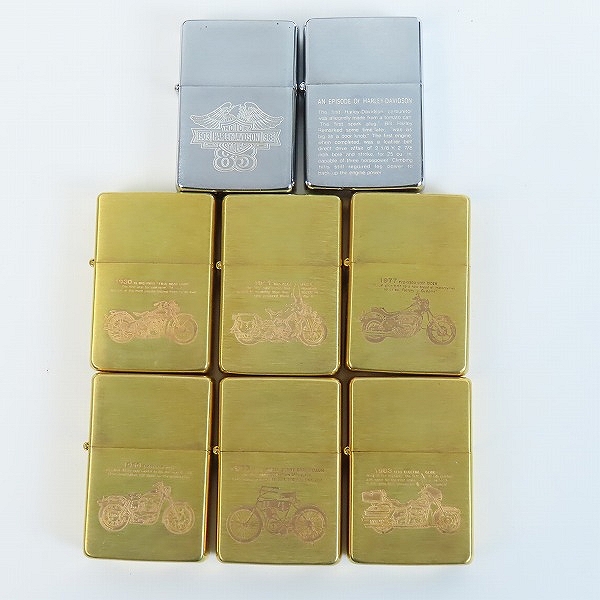 実際に弊社で買取させて頂いた【付属品完備】ZIPPO/ジッポー HARLEY DAVIDSON/ハーレーダビッドソン 歴史 85周年記念 ZIPPO 8個セット/イタヤの画像 1枚目