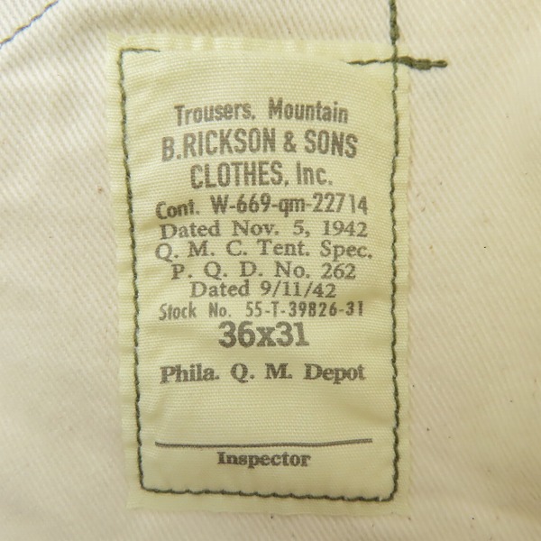 実際に弊社で買取させて頂いたBUZZ RICKSONS/バズリクソンズ マウンテンパンツ BR42215/36の画像 2枚目