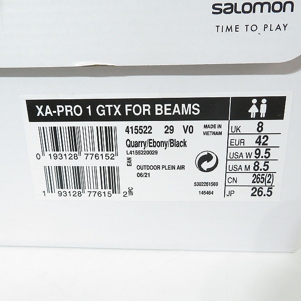 実際に弊社で買取させて頂いた【未使用】Salomon/サロモン XA-PRO ゴアテックス スニーカー BEAMS 415522/26.5の画像 9枚目