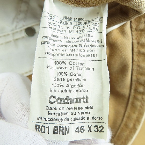 実際に弊社で買取させて頂いたCarhartt/カーハート オーバーオール キャメル 46×32の画像 3枚目