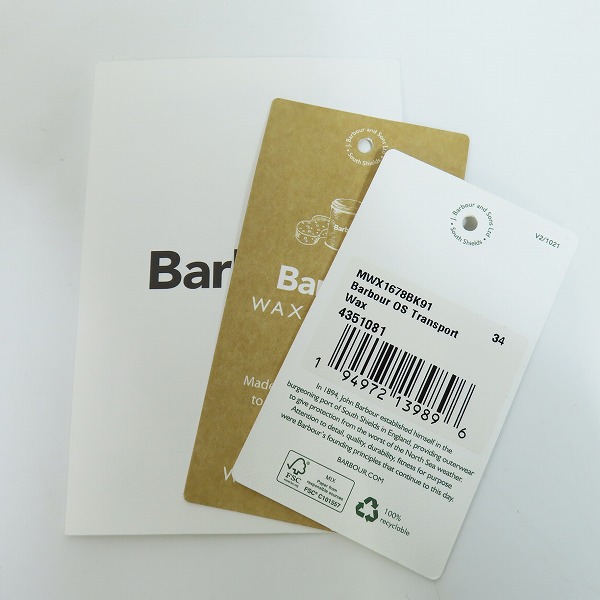 実際に弊社で買取させて頂いたBarbour/バブアー TRANSPORT JACKET/トランスポート ワックスジャケット ブラック MWX1678BK91/34の画像 9枚目