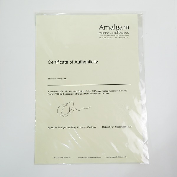 実際に弊社で買取させて頂いた★【証明書付き/世界限定60個】amalgam/アマルガム社製 Ferrari/フェラーリ 1/8 スケール F399/1999年サンマリノグランプリ の画像 7枚目