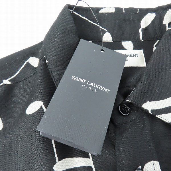 実際に弊社で買取させて頂いた【未使用】SAINT LAURENT PARIS/サンローランパリ 音符/総柄 ロングスリーブ/長袖 シャツ 376916 Y325N/ブラック/39の画像 7枚目