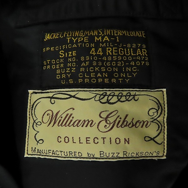 実際に弊社で買取させて頂いたBUZZ RICKSONS/バズリクソンズ MA-1 フライトジャケット William Gibson BR12666/44の画像 2枚目