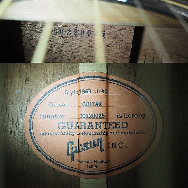 実際に弊社で買取させて頂いた★【難有り】Gibson/ギブソン 1963 J-45 VS アコースティックギター/アコギ 2000年製 ハードケース付の画像 4枚目