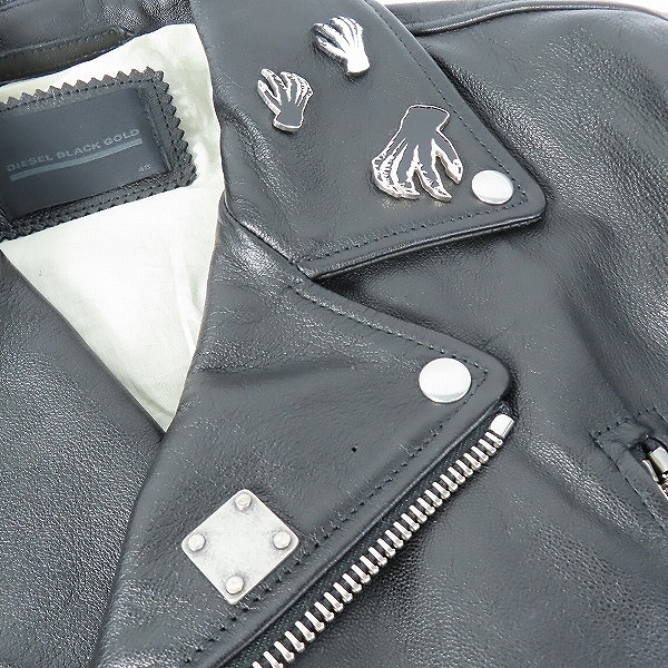 実際に弊社で買取させて頂いたDIESEL BLACK GOLD/ディーゼルブラックゴールド ラムレザーダブルライダースジャケット 48の画像 5枚目