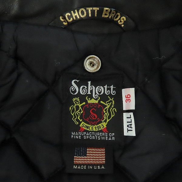 実際に弊社で買取させて頂いたSchott/ショット TALL ONE STAR RIDERS JACKET 1スター ワンスター ダブルライダースジャケット 牛革  7164/613US 36 の画像 2枚目