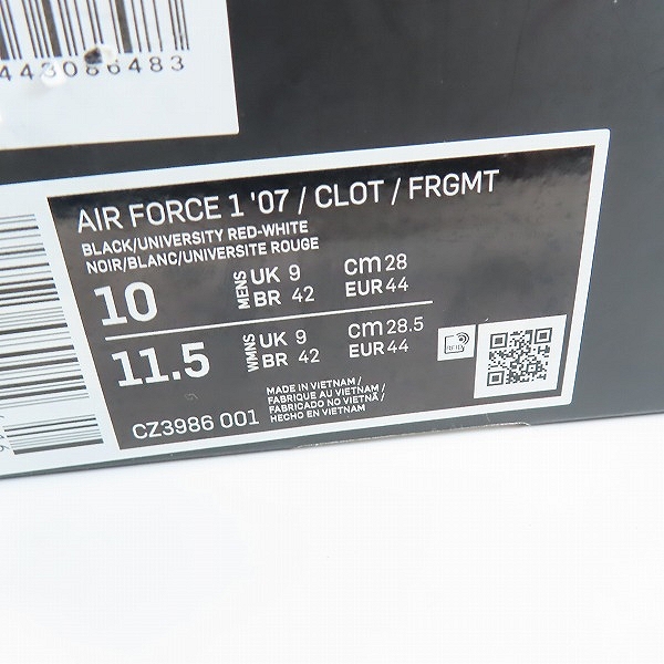 実際に弊社で買取させて頂いたNIKE×CLOT×FRAGMENT DESIGN/ナイキ×クロット×フラグメント デザイン AIR FORCE 1 '07 CZ3986-001/28の画像 9枚目