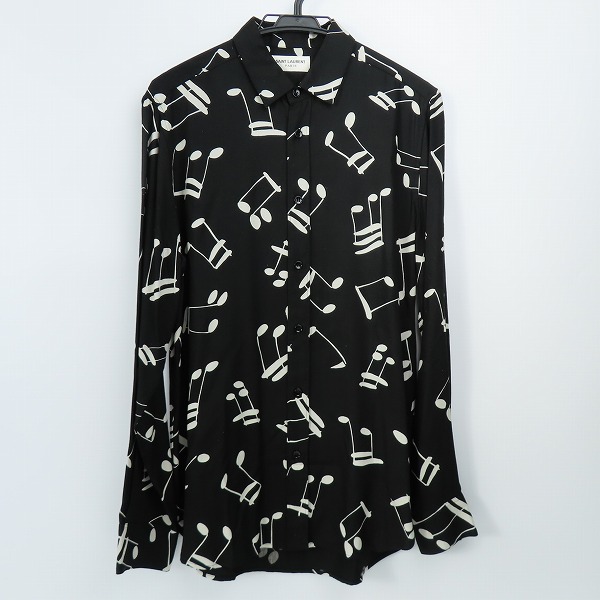 実際に弊社で買取させて頂いた【未使用】SAINT LAURENT PARIS/サンローランパリ 音符/総柄 ロングスリーブ/長袖 シャツ 376916 Y325N/ブラック/39